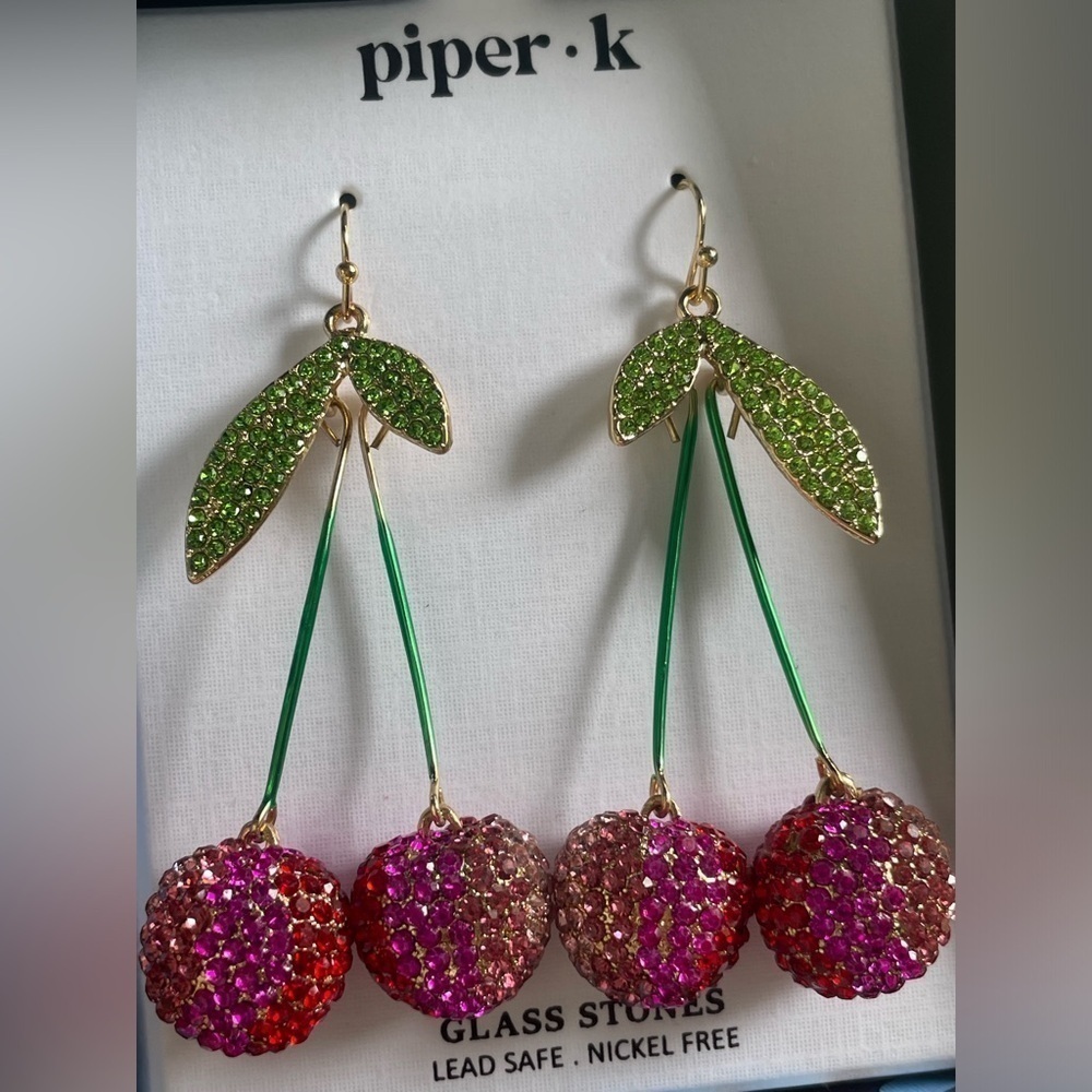 Piper K Cherry Dangle Earrings,Cherry Earrings,Piper K Earrings. - Picture 7 of 12
